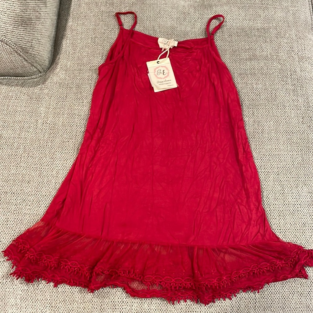 Red tunic with bottom lace detail